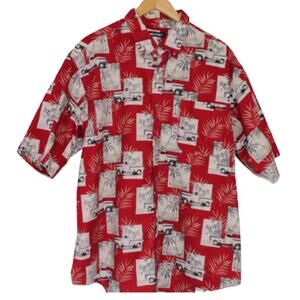 Puritan Tropical Hawaiian Shirt Men's XL Red Lighthouse Truck Flowers